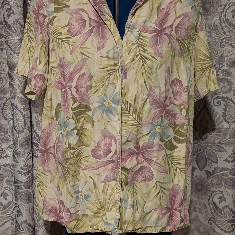 Kate Hill Floral Button Down Shirt - Pink, Green, Blue